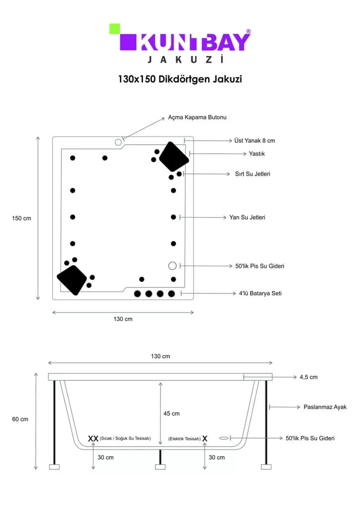 Dikdörtgen Jakuzi 130 X 150 H 60 — görsel 5