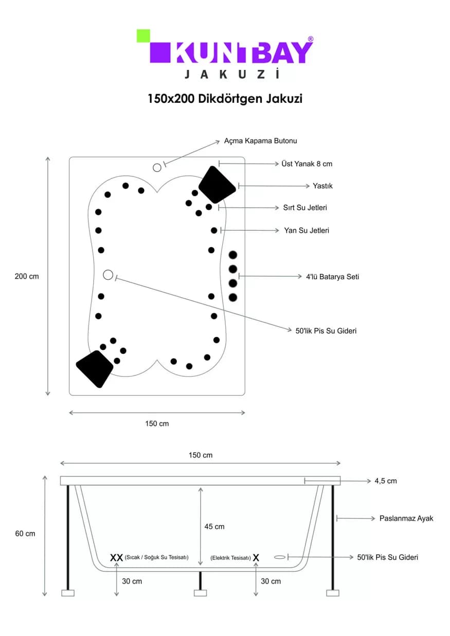 Dikdörtgen Jakuzi 150 X 200 H 65 — görsel 6