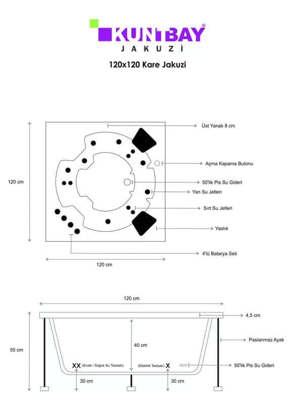 Kare Jakuzi 120 X 120 H 55 — görsel 3