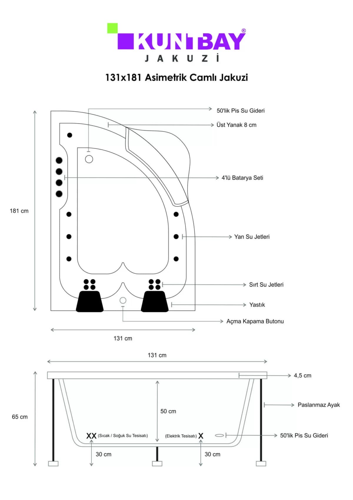 Asimetrik Camlı Jakuzi 131 X 181 H 65 — görsel 3