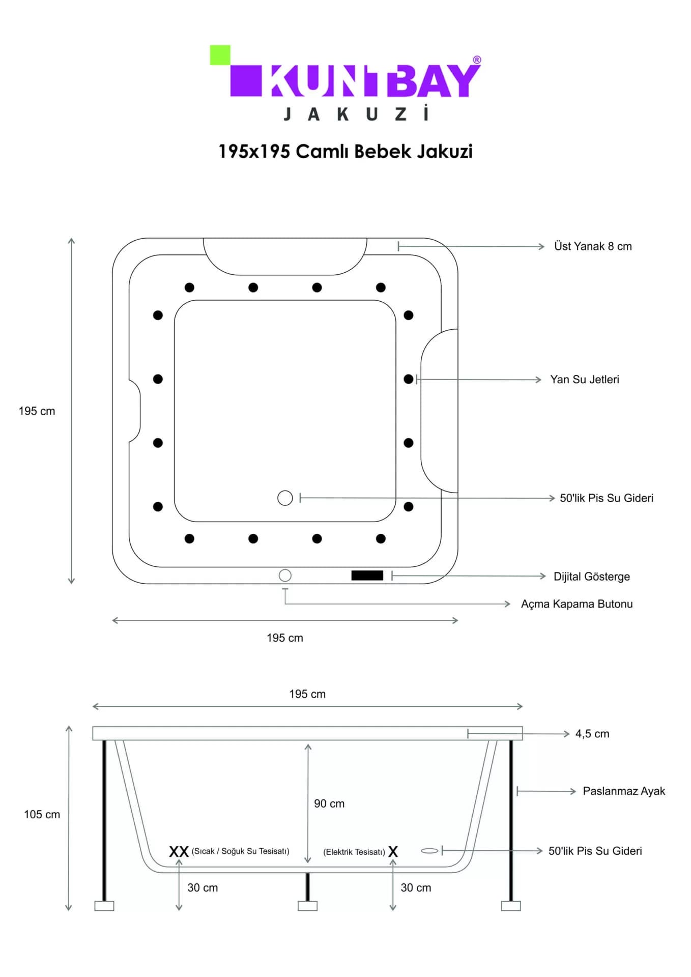 Bebek Jakuzi Spa Camlı 195 X 195 H 105 — görsel 4